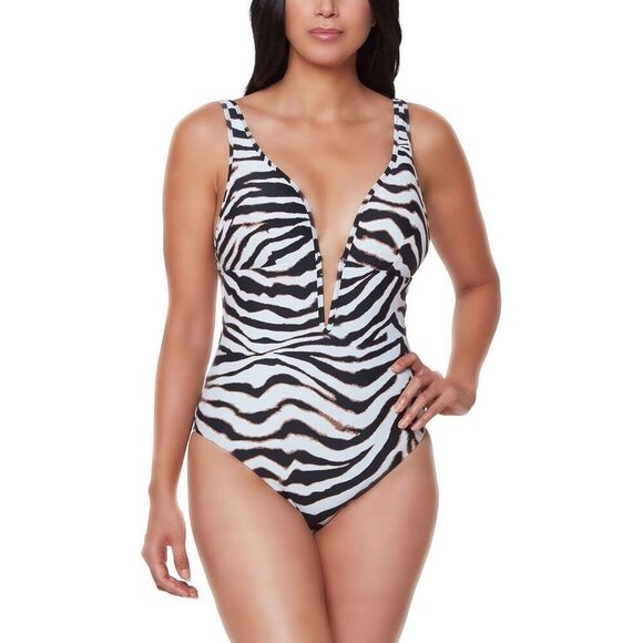 Bar III Women’s Wild Child Animal Printed V-Neck One-Piece Swimsuit NEW - Picture 1 of 8